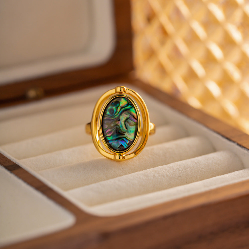 Unique design vintage inspired abalone shell adjustable ring