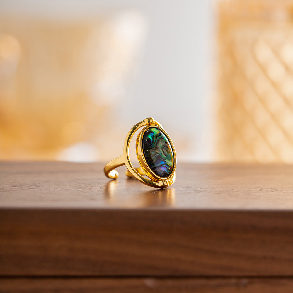 Unique design vintage inspired abalone shell adjustable ring