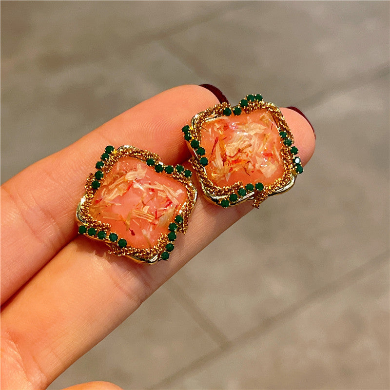Preserved Flower square stud earrings