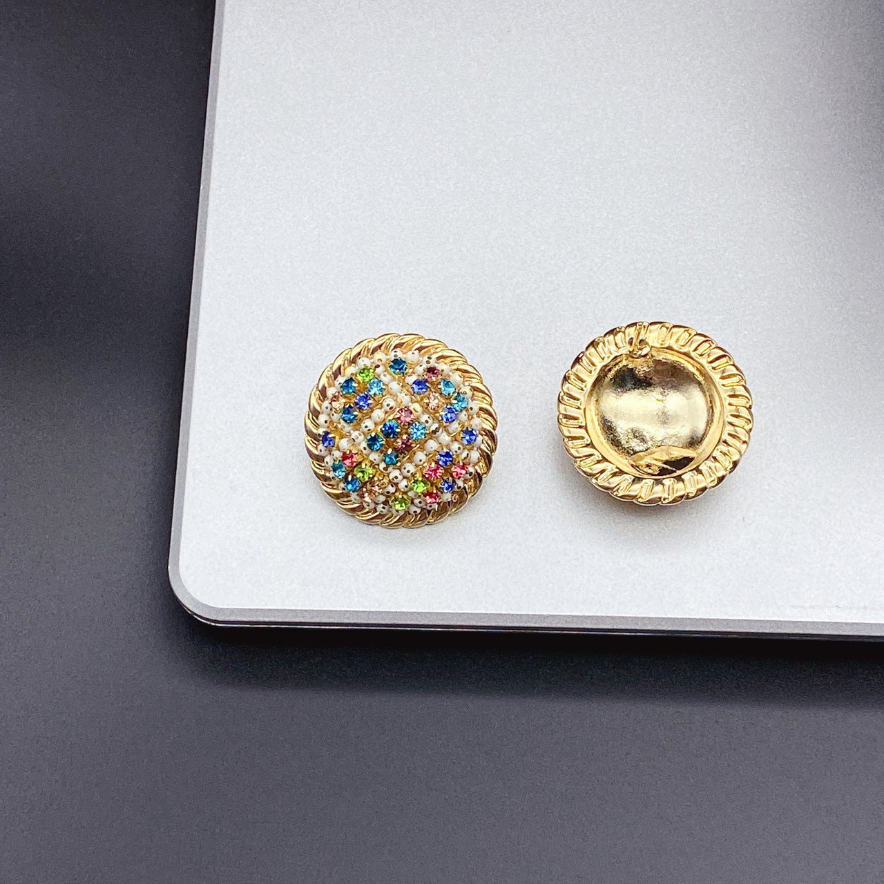 Colorful Zircon Round Original Handmade Earrings.