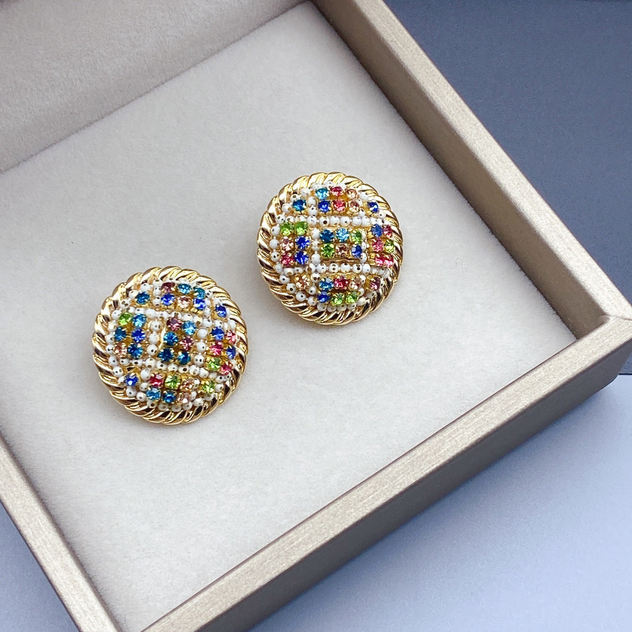 Colorful Zircon Round Original Handmade Earrings.