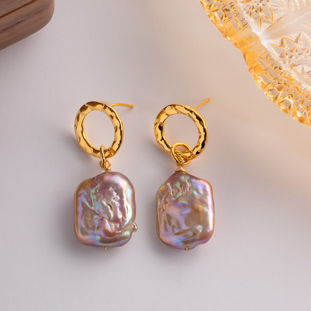 Baroque Freshwater Pearl Pendant Luxurious Square Earrings