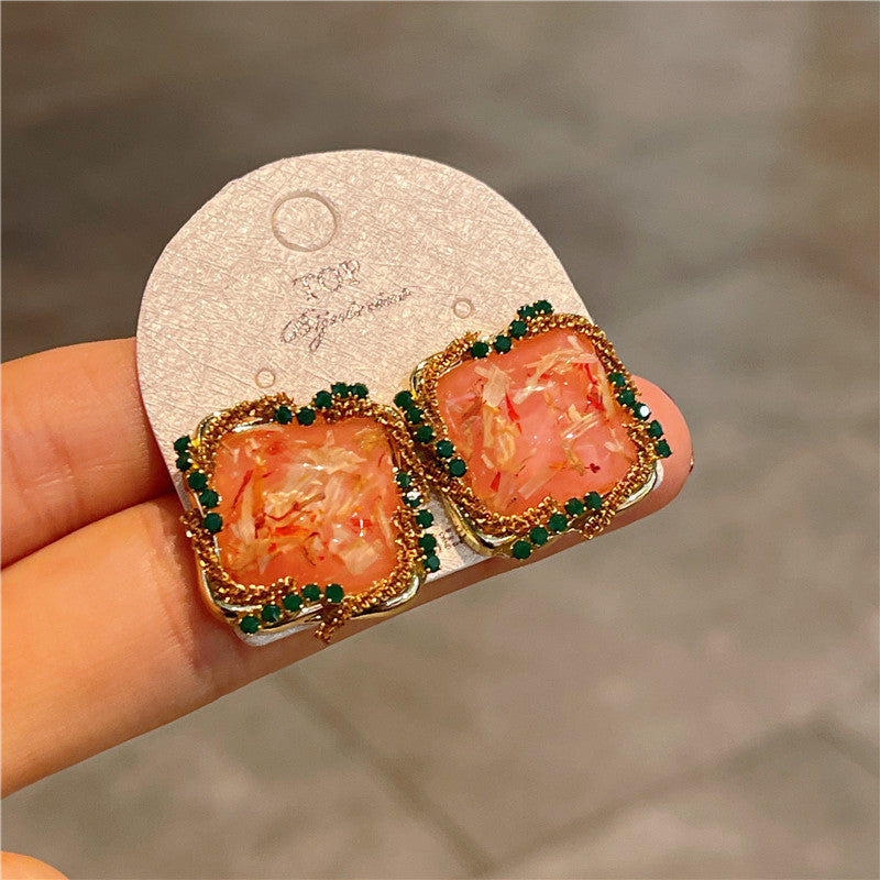 Preserved Flower square stud earrings