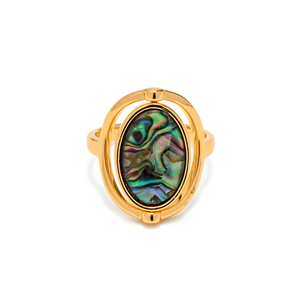 Unique design vintage inspired abalone shell adjustable ring