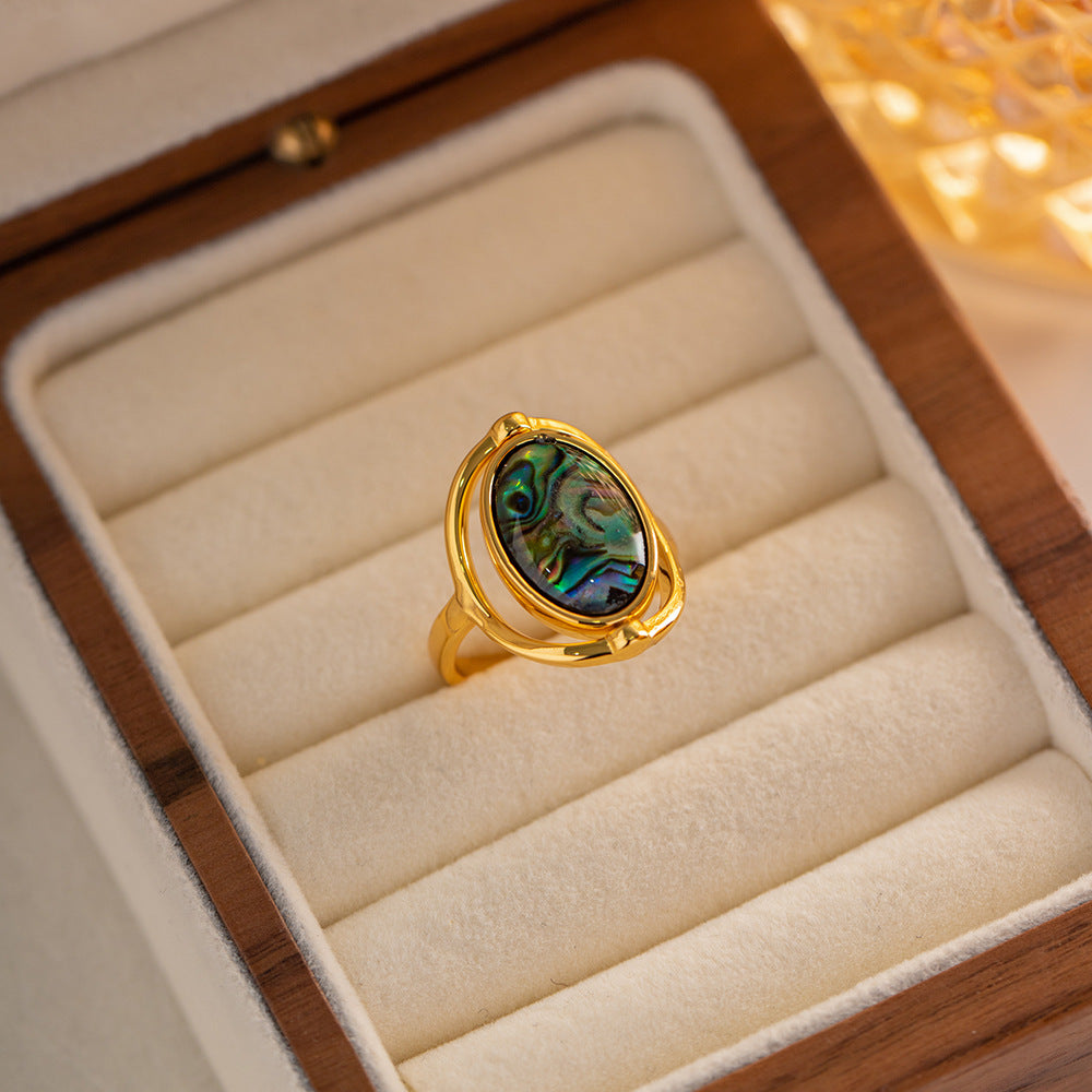 Unique design vintage inspired abalone shell adjustable ring