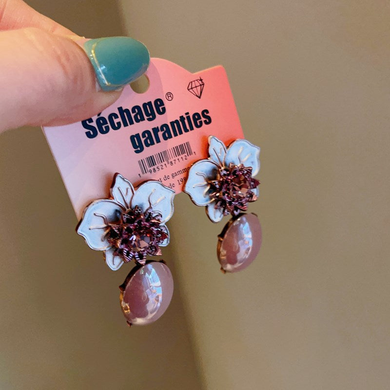 Rose Pink Gemstone Flower Earrings