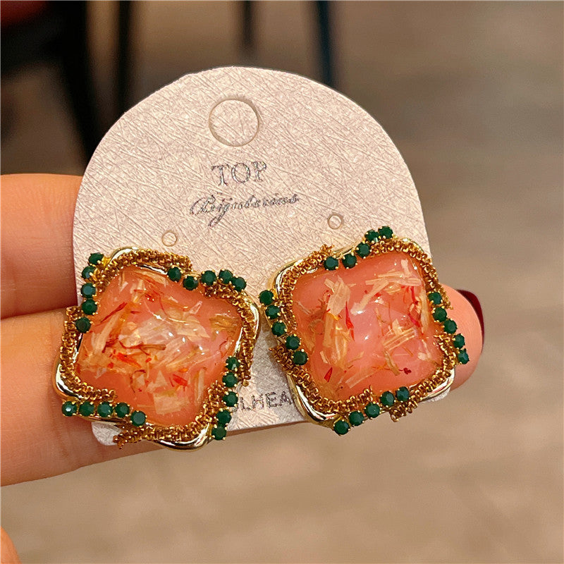 Preserved Flower square stud earrings