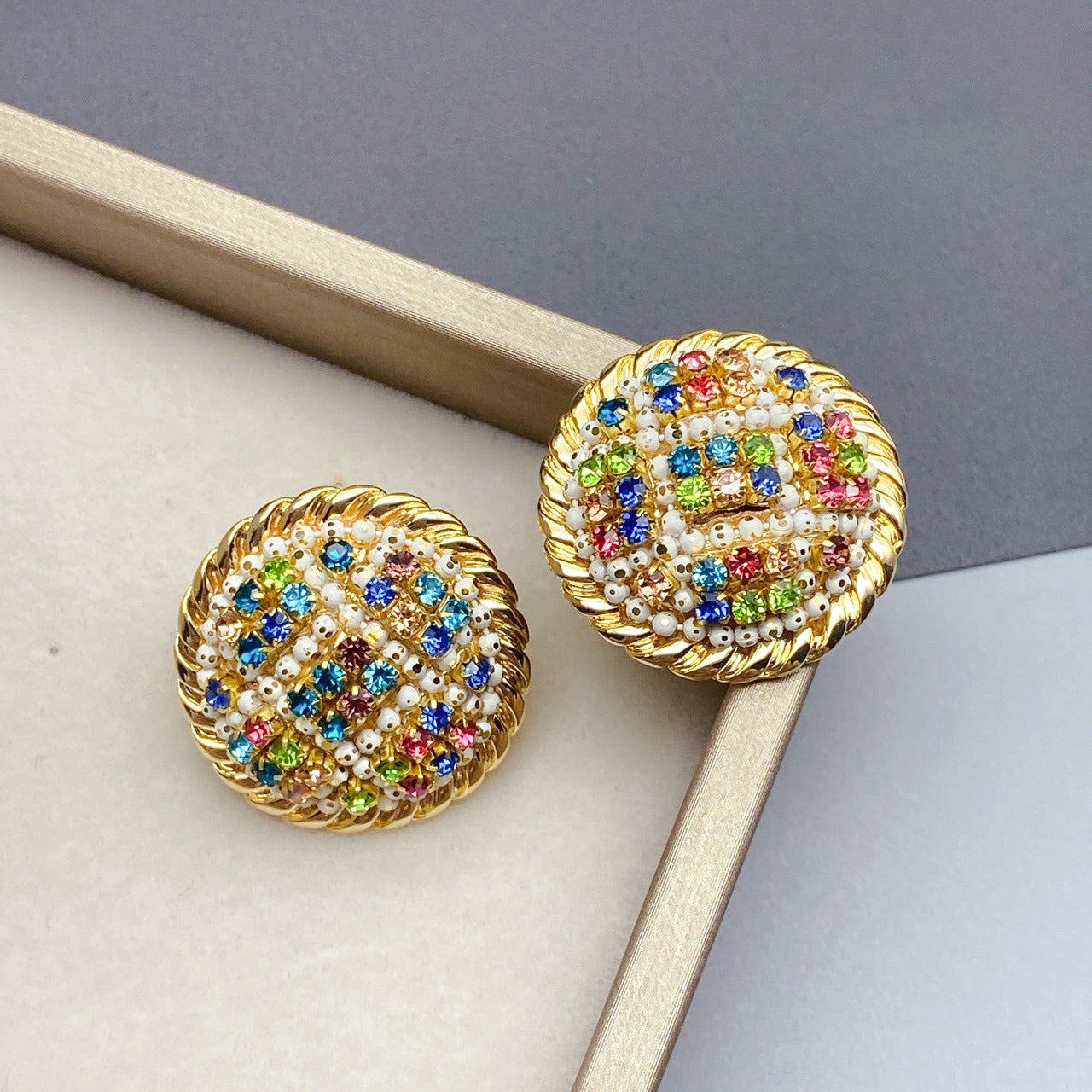 Colorful Zircon Round Original Handmade Earrings.