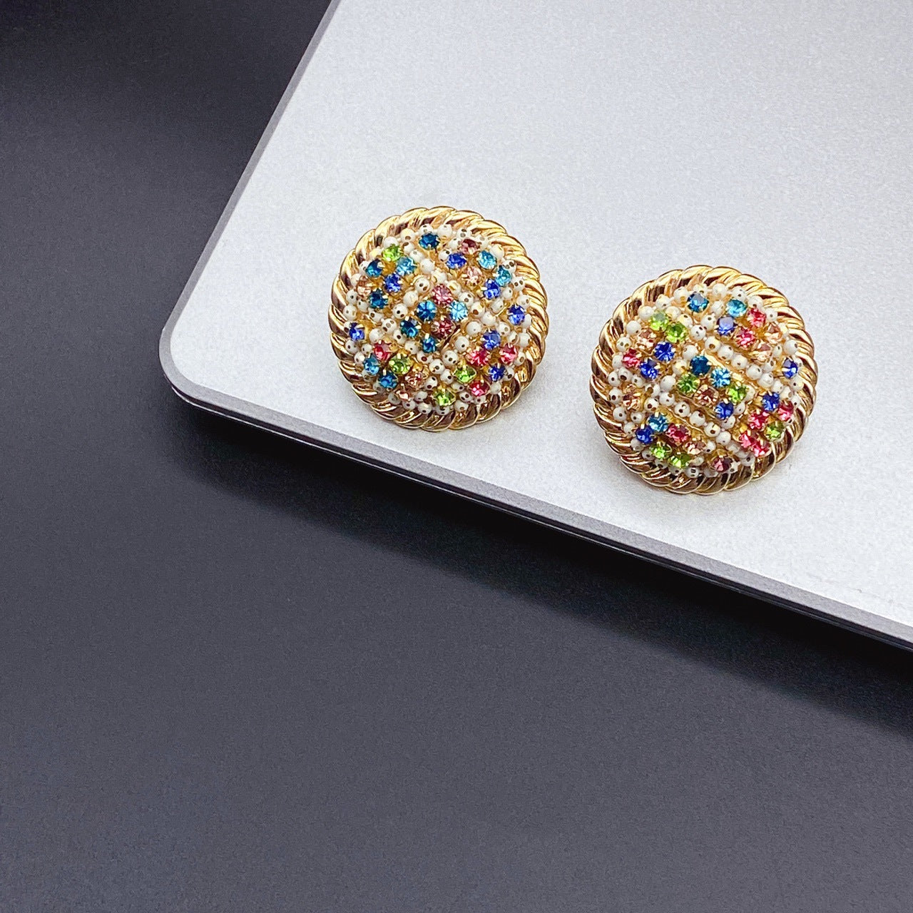 Colorful Zircon Round Original Handmade Earrings.
