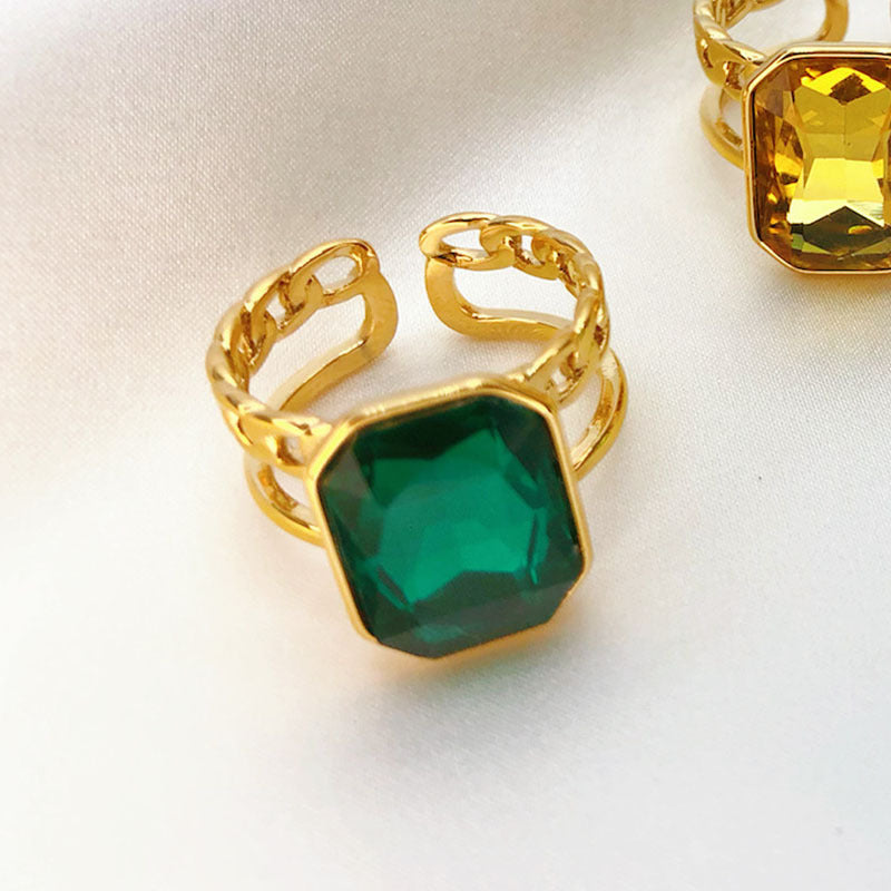 18k plated gemstone adjustable ring