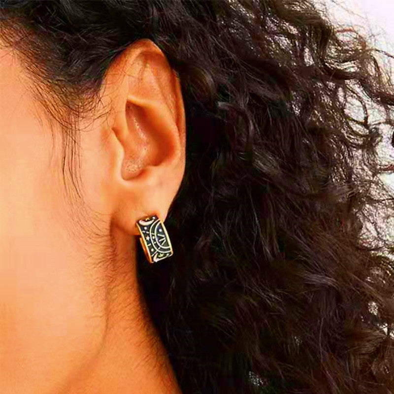 Enamel Celestial Hoop Earrings