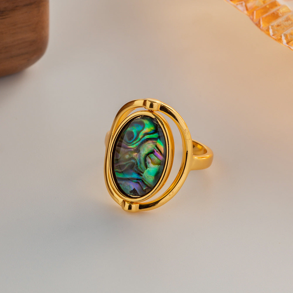 Abalone Reversible Ring Vintage Personalized 14K Gold Flip Ring