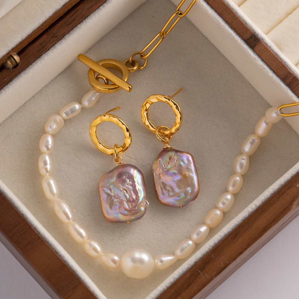 Baroque Freshwater Pearl Pendant Luxurious Square Earrings