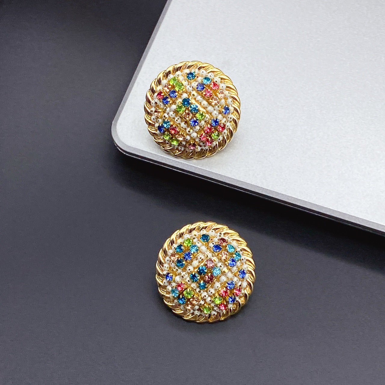 Colorful Zircon Round Original Handmade Earrings.
