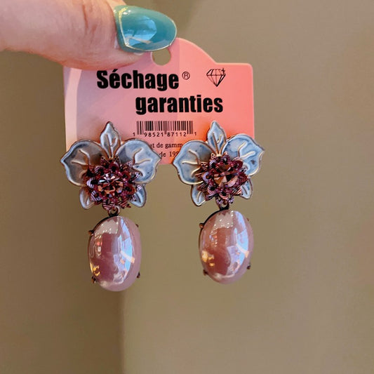 Rose Pink Gemstone Flower Earrings